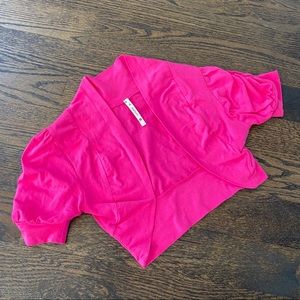 Hot Pink Puff Sleeve Crop Cardigan